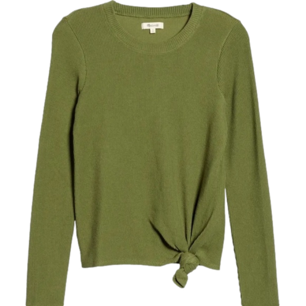 Madewell New Size S Elwood Knot Front Ribbed Cotton Blend Top Palm Tree Green
